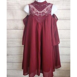 6/$30 SALE Rue21 Medium Burgundy Lace Cold Shoulder Boho Swing Dress